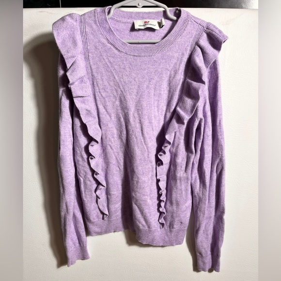 Vineyard Vines Merino Wool & Cashmere Purple Ruffled Kids Top L - Picture 2 of 11